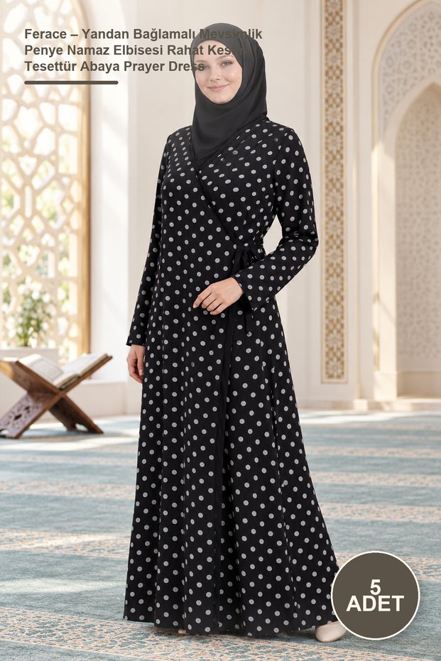 5 Pieces of Ferace – Side-Tied Seasonal Combed Cotton Prayer Dress, Comfortable Cut, Hijab Abaya Prayer Dress