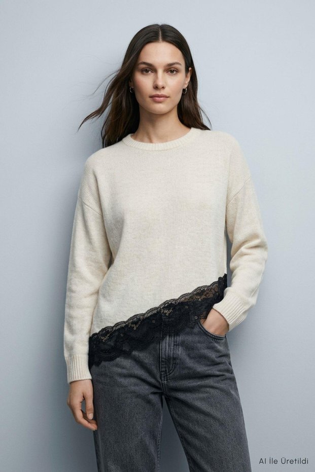 Asymmetrical Cut Oversize Sweater 2653 Natural