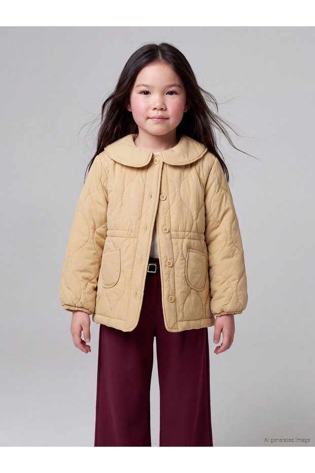 Peak New Season Beige Baby Collar Quilted Girls' Coat