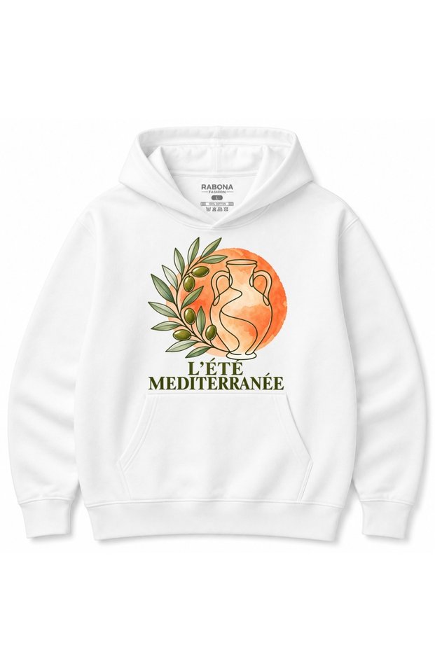 L’Été Méditerranée – Mediterranean Summer Olive Branch & Vintage Vase Graphic Hoodie