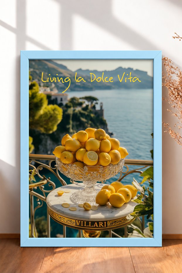 Living La Dolce Vita Crystal Lemon Framed Painting Italy Poster Wall Decor Itp007