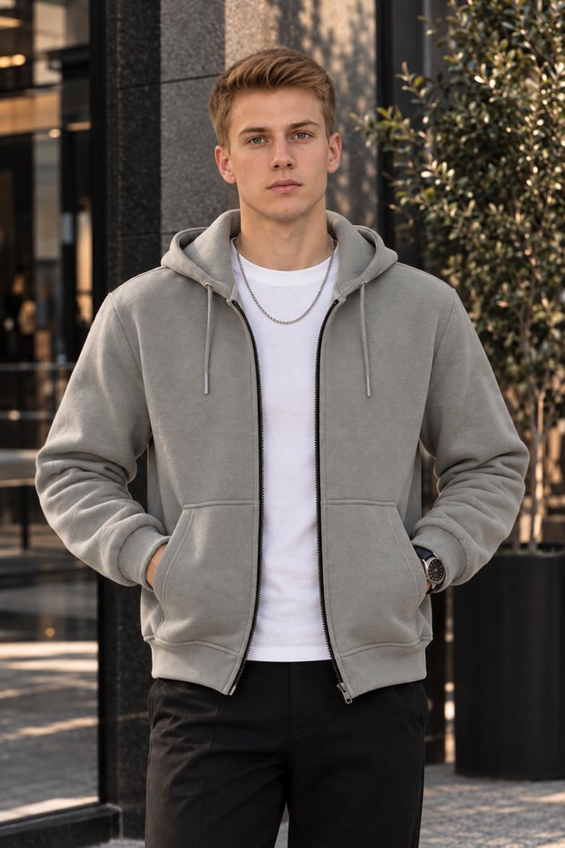 Men's Winter Fleece-Lined Anti-Pilling Fabric Full Zipper Hooded Sweatshirt Jacket with Kangaroo Pocket