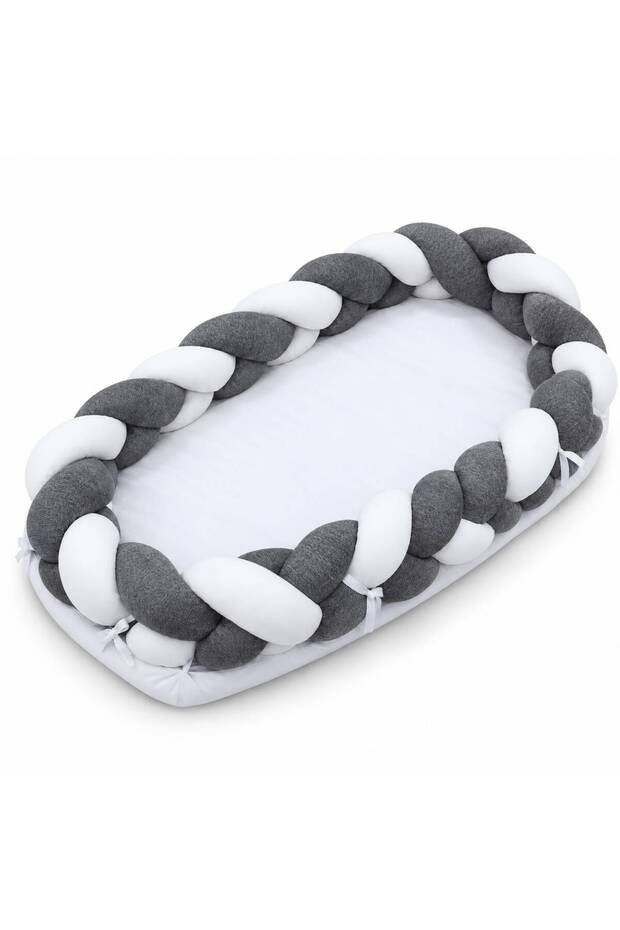 - Baby Nest With Braided Bumper - Dark Grey