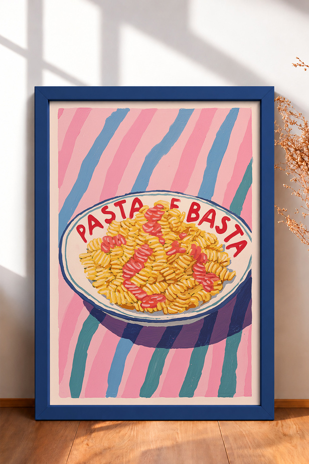 Pasta E Basta Written Twisted Pasta Framed Table Italy Poster Living Room Kitchen Wall Decor Itn086