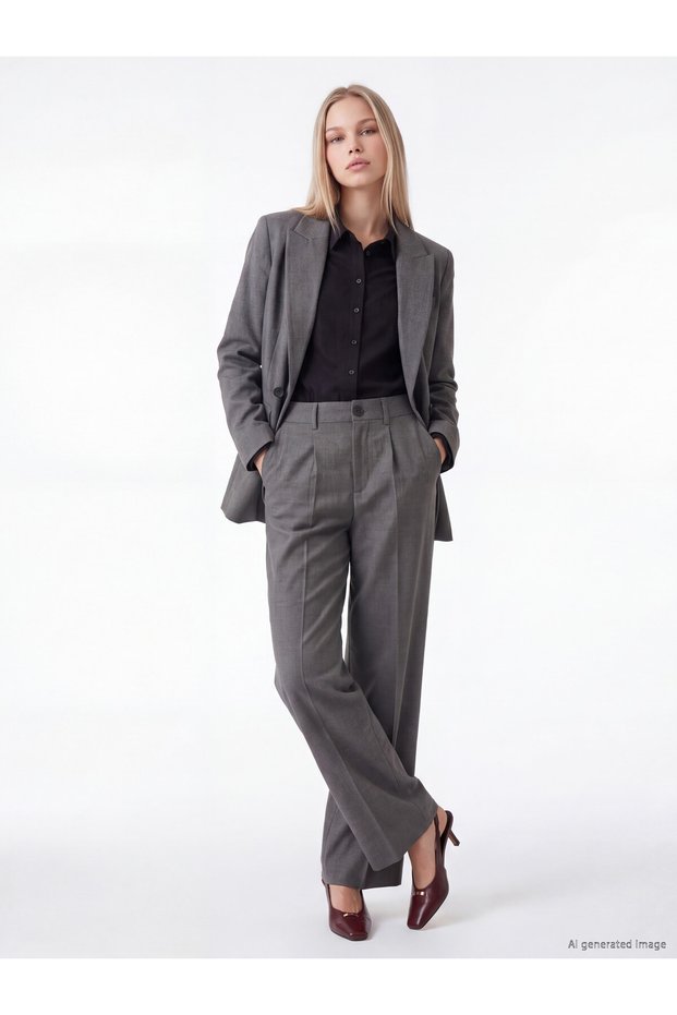 Peak New Season Anthracite Wide-Leg Pleated Women's Fabric Pants