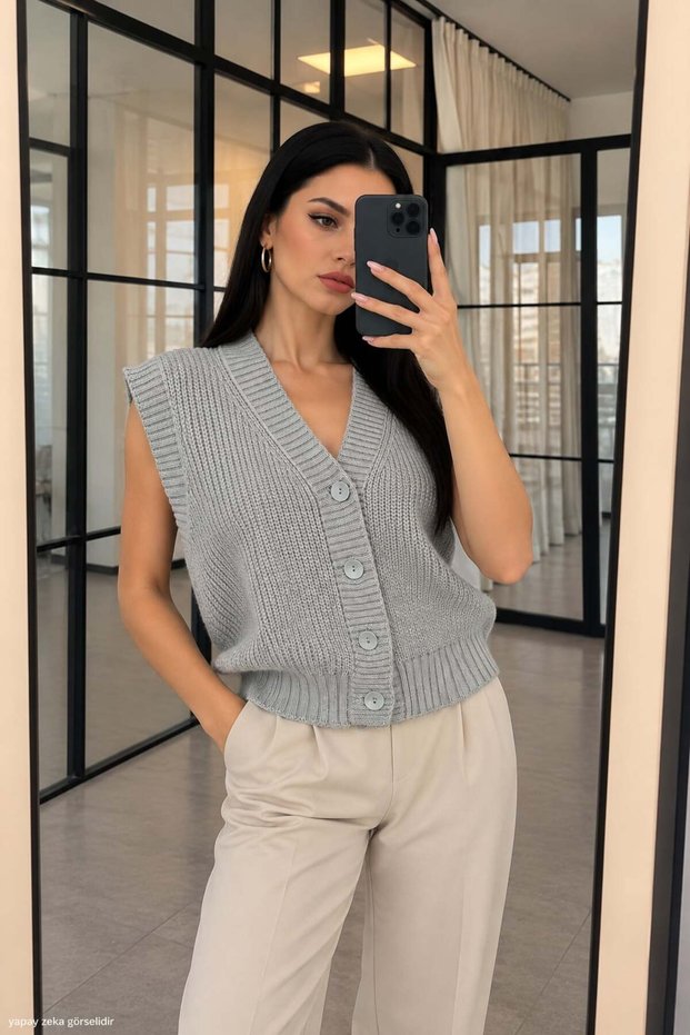 Women's Acrylic Thessaloniki Knitted Buttoned Vest 518