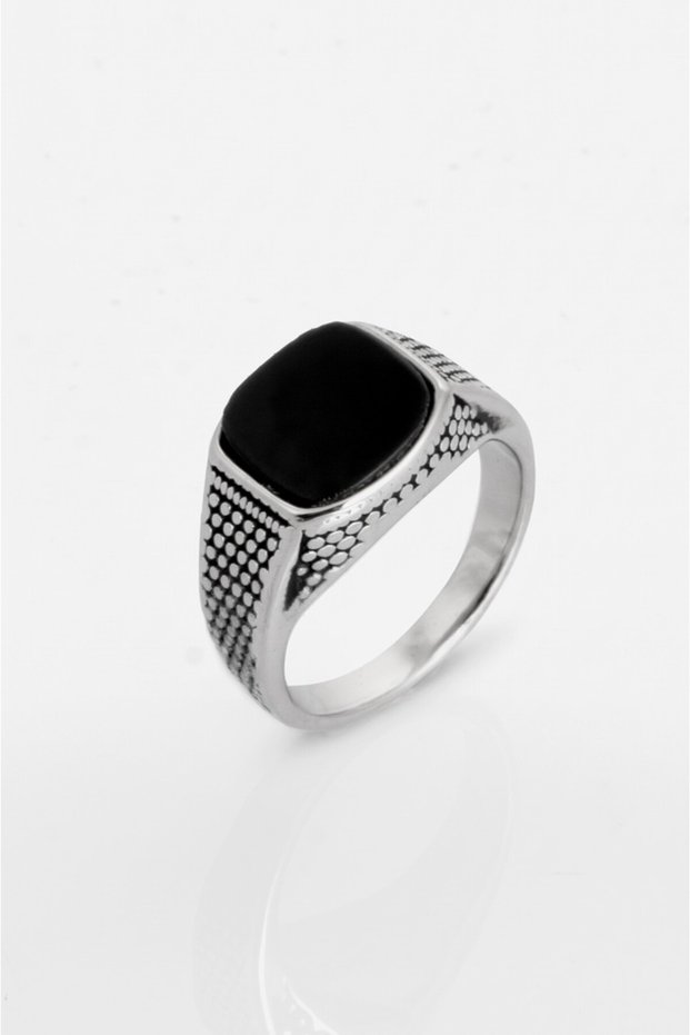 Titan Blackstone Black Stone 316L Steel Men's Ring