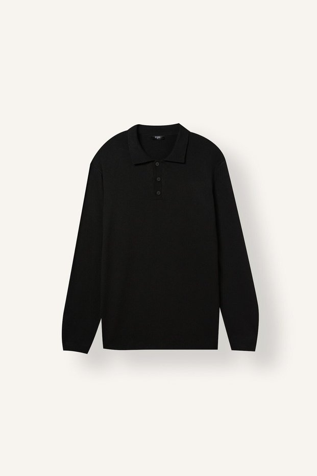 Standard Fit Buttoned Polo Collar Knitwear Basic Sweater H8125Ax26Au