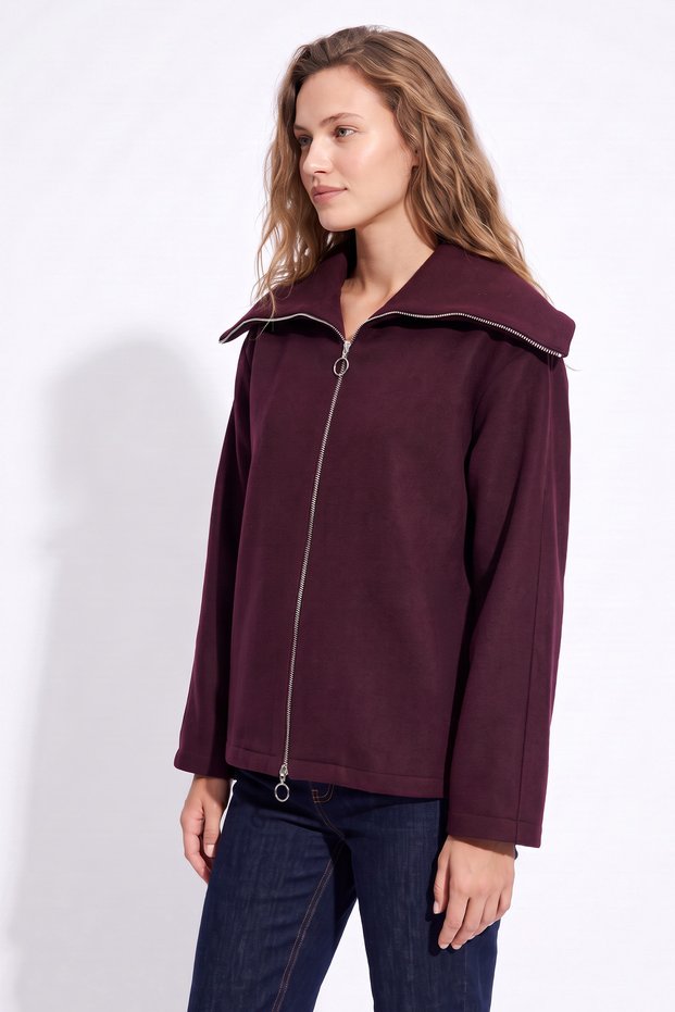 Zippered Cashmere Coat 202725 - Mürdüm