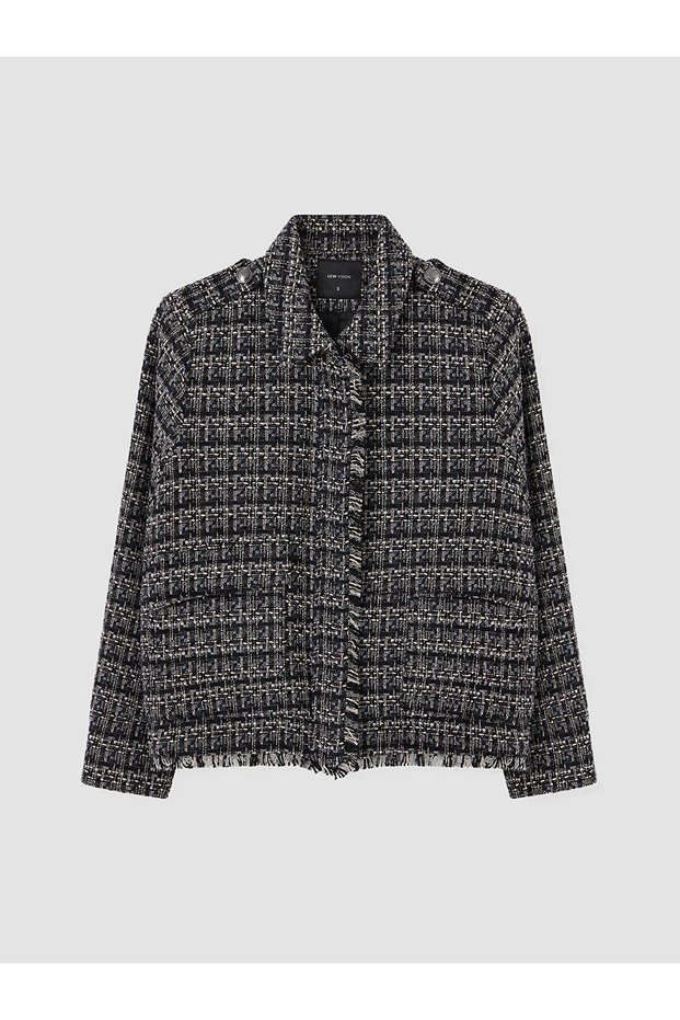 Ozmarka New Season Navy Blue Plaid Women's Tweed Jacket