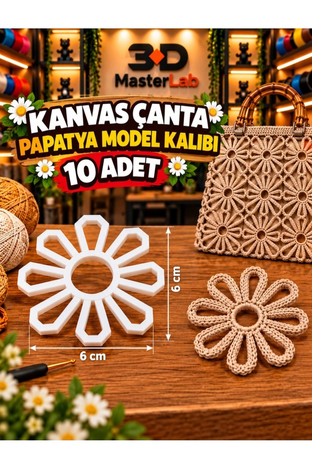 6 X 6 Daisy Canvas Knitting Pattern Flower Bag Motif Pattern 10 Pieces