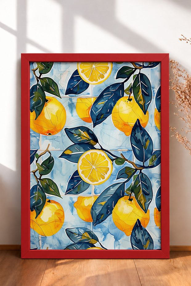 Light Blue Snowflakes Lemon Slices Framed Painting Italy Poster Living Room Kitchen Wall Decor Itp040