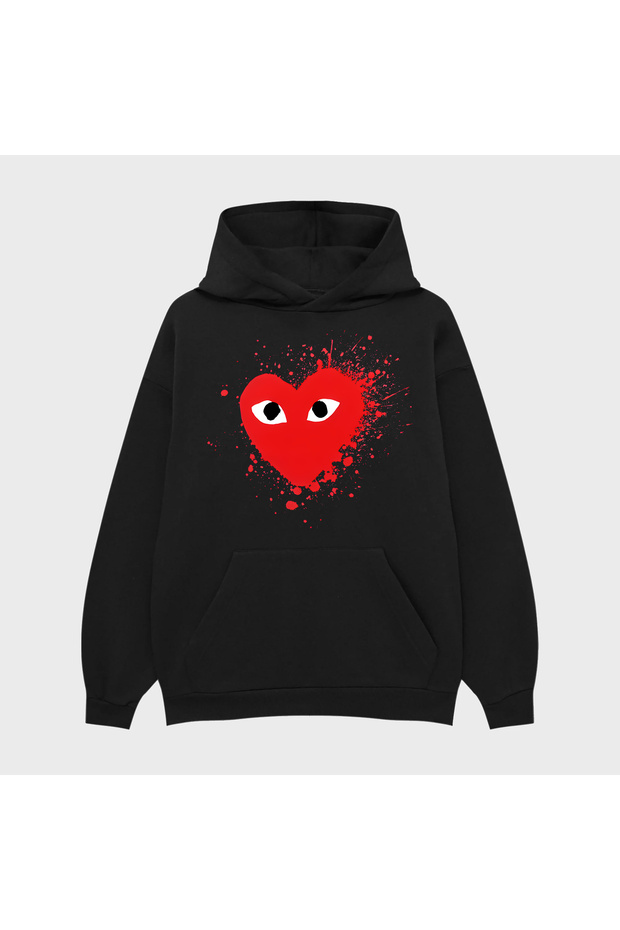 Unisex Comme Splash Printed 3 Thread Raster Hoodie Sweatshirt