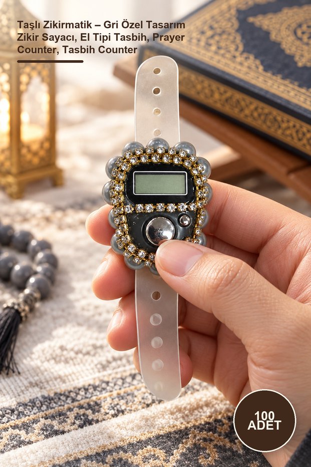 100 Stone Zikirmatik – Gray Special Design Zikir Counter, Handheld Tasbih, Prayer Counter, Tasbih Counter