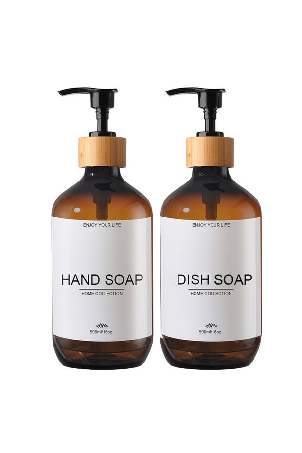 brown Black Soap Dispenser Set Kitchen Hands and Dish Soap Pump Dispenser Bathroom Hand Soap Bottle