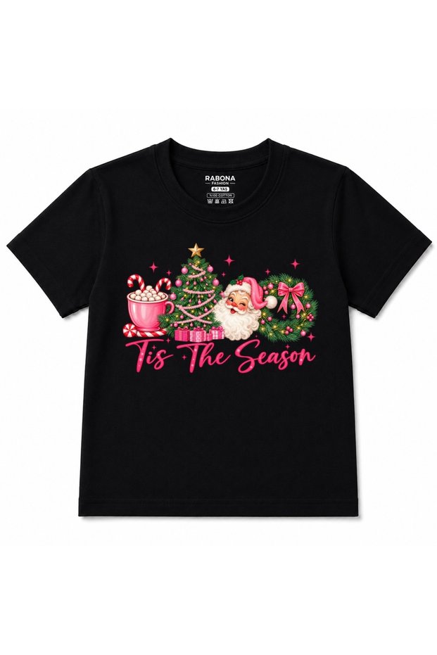 Tis the Season - Pink Christmas Santa Claus Festive Kids Graphic T-Shirt