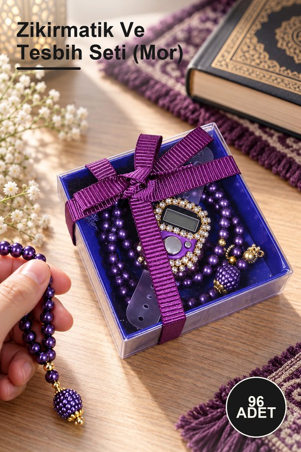 96 Pieces Zikirmatik and Prayer Beads Set (Purple)