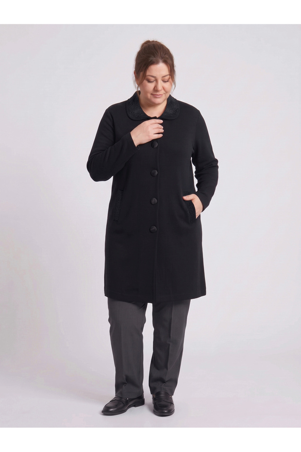 Women's Plus Size Embroidered Buttoned Long Steel Knitted Cap Cardigan