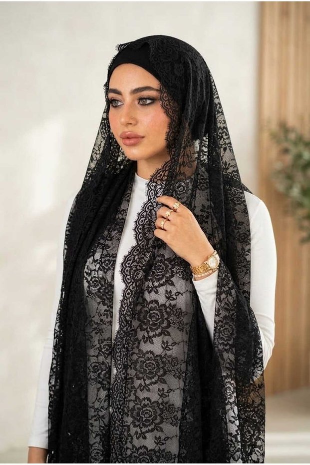 French Dentelle Lace Hijab for Women – Luxury Sheila Headscarf, Elegant Modest Fashion
