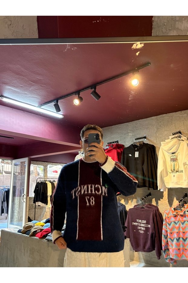 Mchnst Written Crew Neck Knitwear Navy Blue