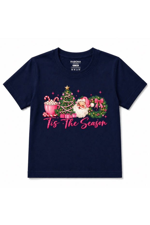 Tis the Season - Pink Christmas Santa Claus Festive Kids Graphic T-Shirt