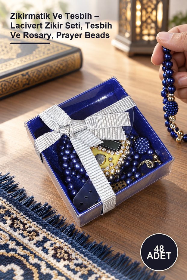 48 Pieces of Zikirmatik and Tasbih – Navy Blue Zikir Set, Tasbih and Rosary, Prayer Beads