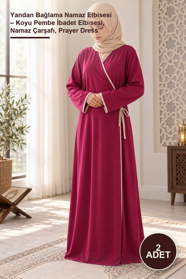2 Pieces Side Tie Prayer Dress – Dark Pink Worship Dress, Prayer Sheet, Prayer Dress