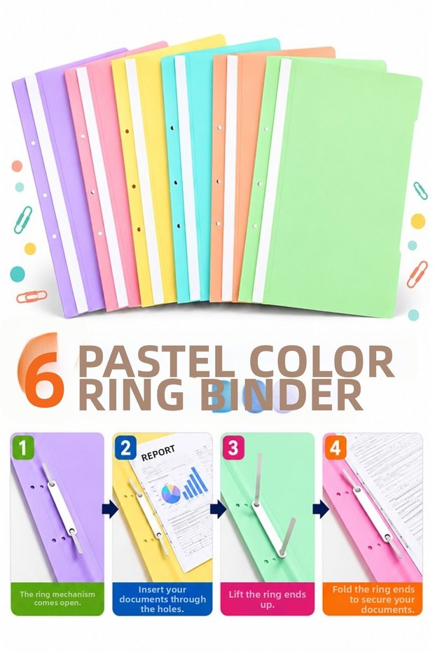 Ring Binder Pastel Color A4 6 Pieces Economical Quality Plastic Ring Binder Document Presentation File Colorful Office Bureau School