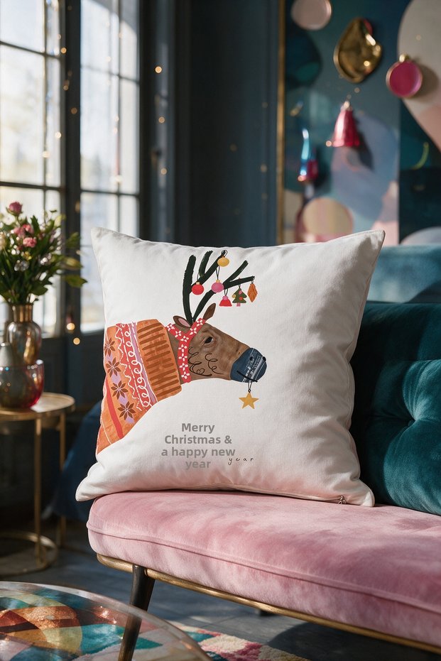 New Year Themed Throw Pillow Cover 43X43 cm Digital Printed Decorative New Year Pillow Cover Gift