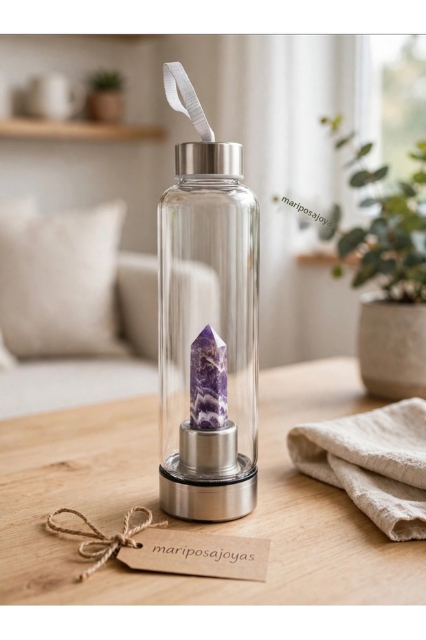 Ametist 500 ml glass flask water bottle with case
