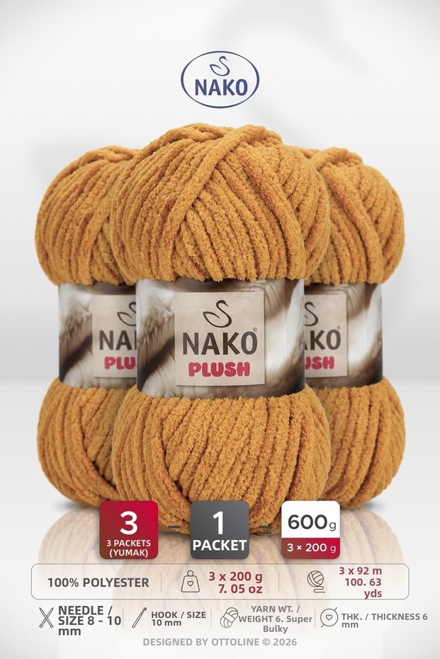 Plush • Mustard (14669) • 3-Pack × 200Gr/92M • Scarf, Beanie, Blanket, Home Decor Rope