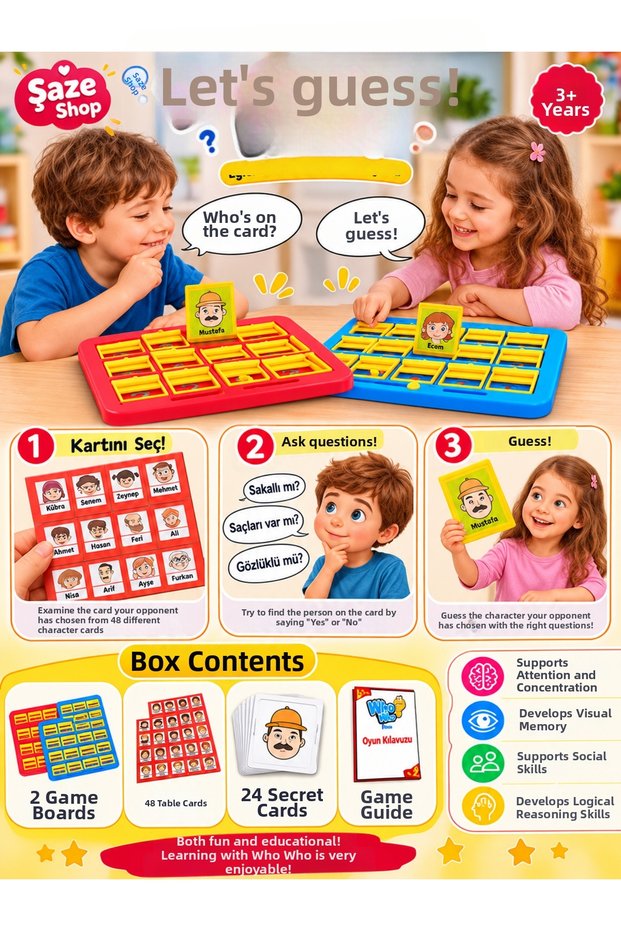 Guess Who Game 2-Person Educational Intelligence and Attention-Enhancing Question-Asking Strategy Game Ages 3+