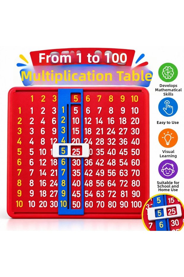 لوحة الضرب المنزلقة من 1 إلى 100، لوحة تعليمية لتعلم الرياضيات
