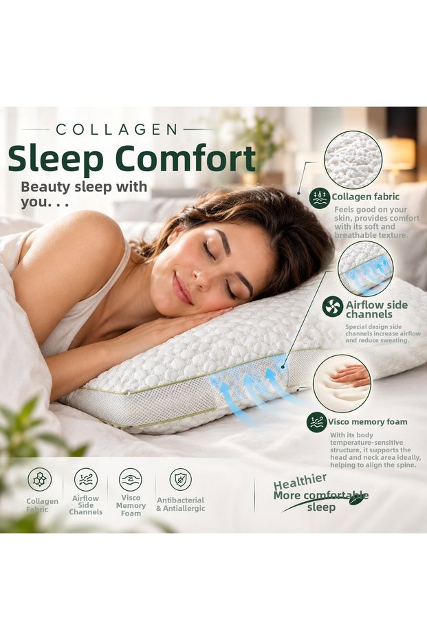 Collagen Visco Pillow with Orthopedic Neck Support and Air Channel 1 Pc