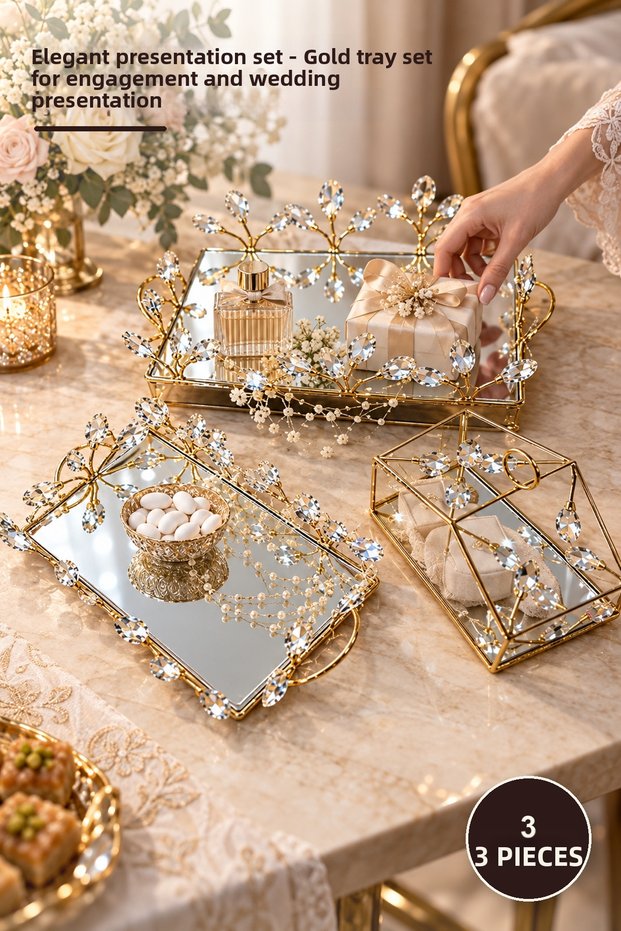 3-Piece Stylish Presentation Set – Gold Color Tray Set for Proposal and Engagement Presentations, Presentation Set