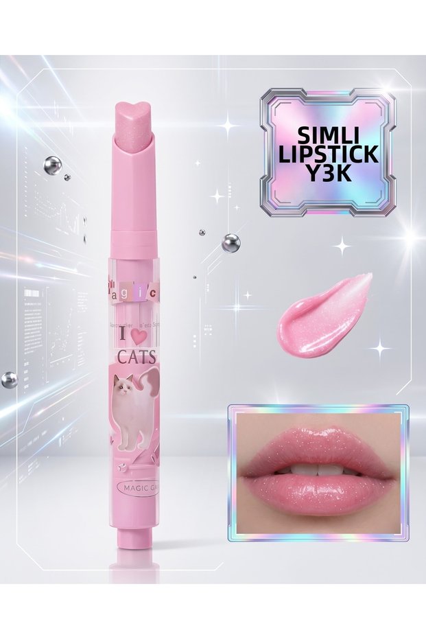 Cat Patterned Glitter Lipstick - Wet Look Light Transparent Pink - Magic Casa (Y3K)