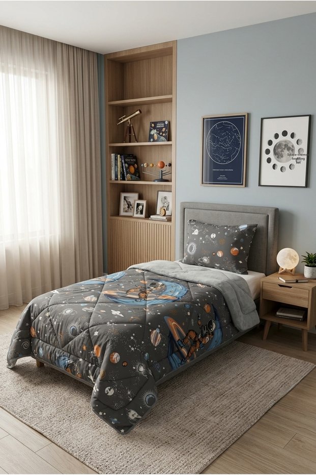 Astronaut Space Themed Single Wellsoft Quilt and Pillowcase Set Youth Room Quilt (155X195 cm)