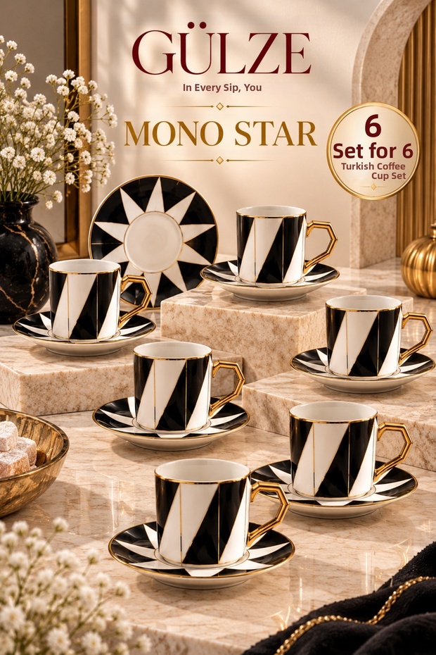 6-Person Ultra-Thin Porcelain / Lightweight Turkish Coffee Cup / Whether for Your Home or as a Gift