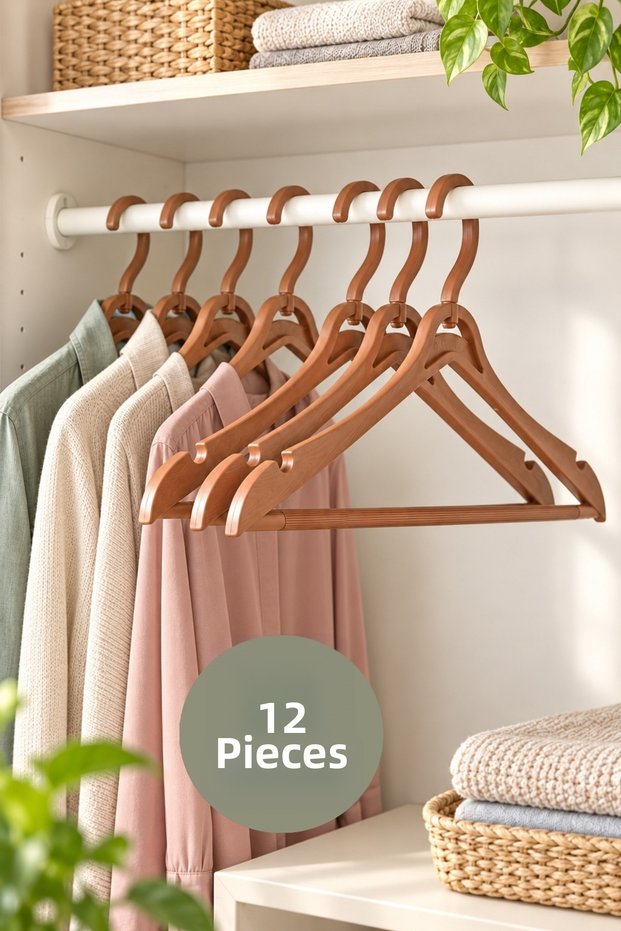12 Pieces of Woody Hangers Brown Clothes and Clothing Hangers