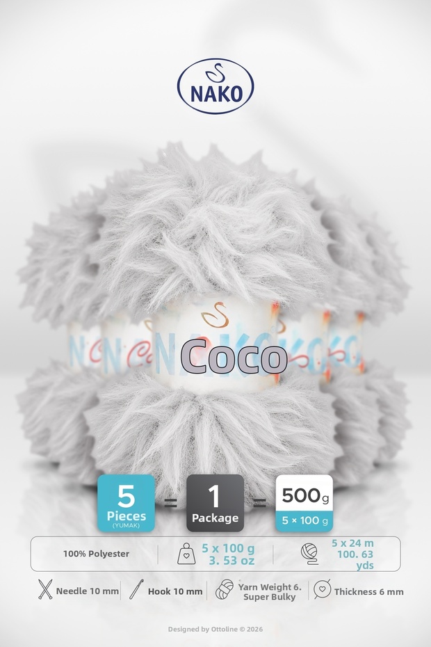 Coco • Light Gray(97942) • 5-Pack X 100Gr / 24m • Knitting Yarn for Sweaters, Cardigans, Scarves, Beanies, Home Decor
