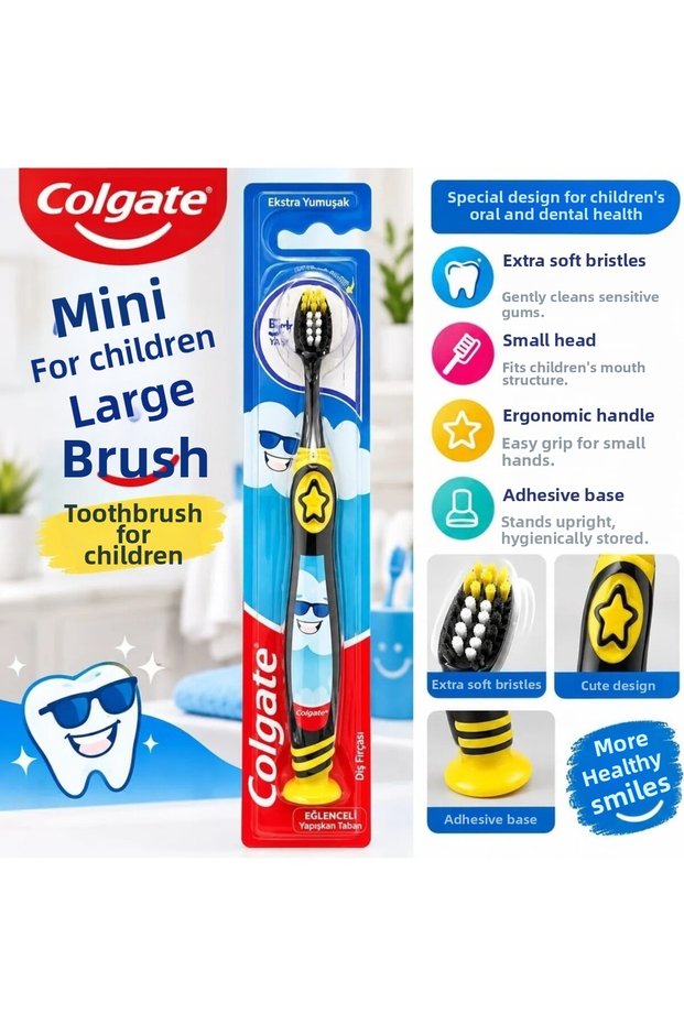 Extra Soft Kids Toothbrush for Ages 6+ Fun Use with Vacuum Adhesive Handle