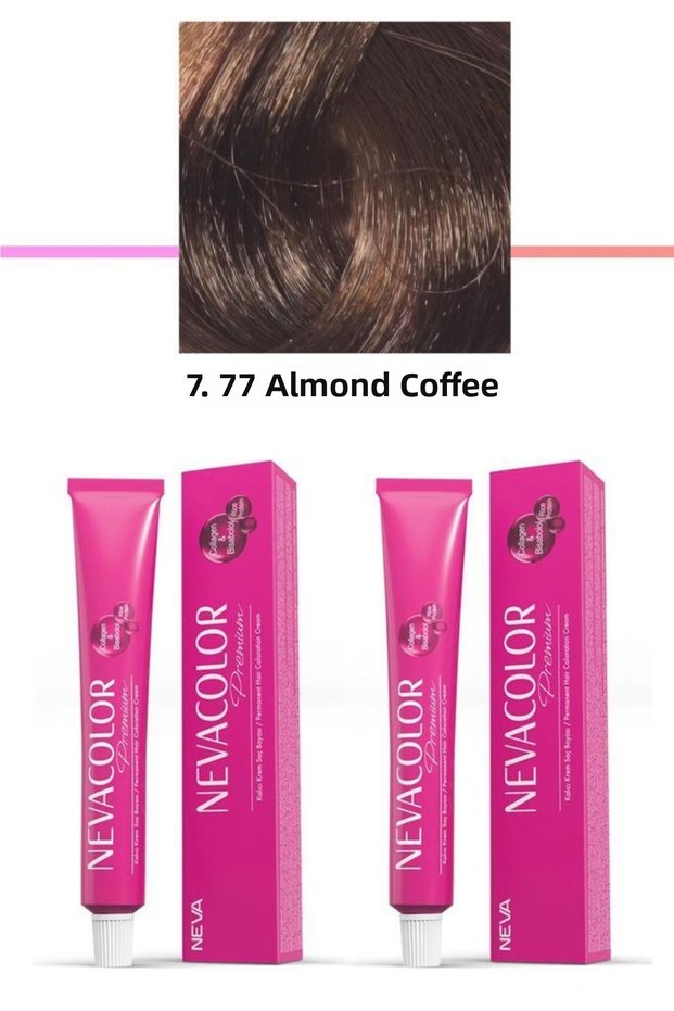 Set of 2 Premium 7.77 Almond Brown - Permanent Cream Hair Dye 2 X 50 g Tubes