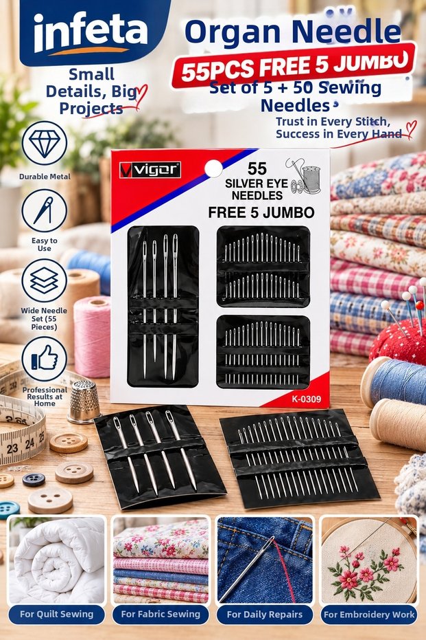 55-Piece Sewing Needle Set 5 Large Size Large Quilt Needles Different Size Hand Sewing Needles