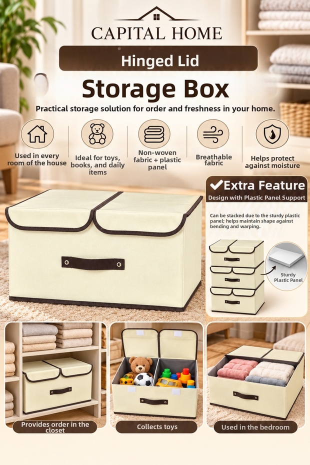 Multi-Purpose Organizer with Double Lid, Double Compartments + Storage Box 50X30X20 cm