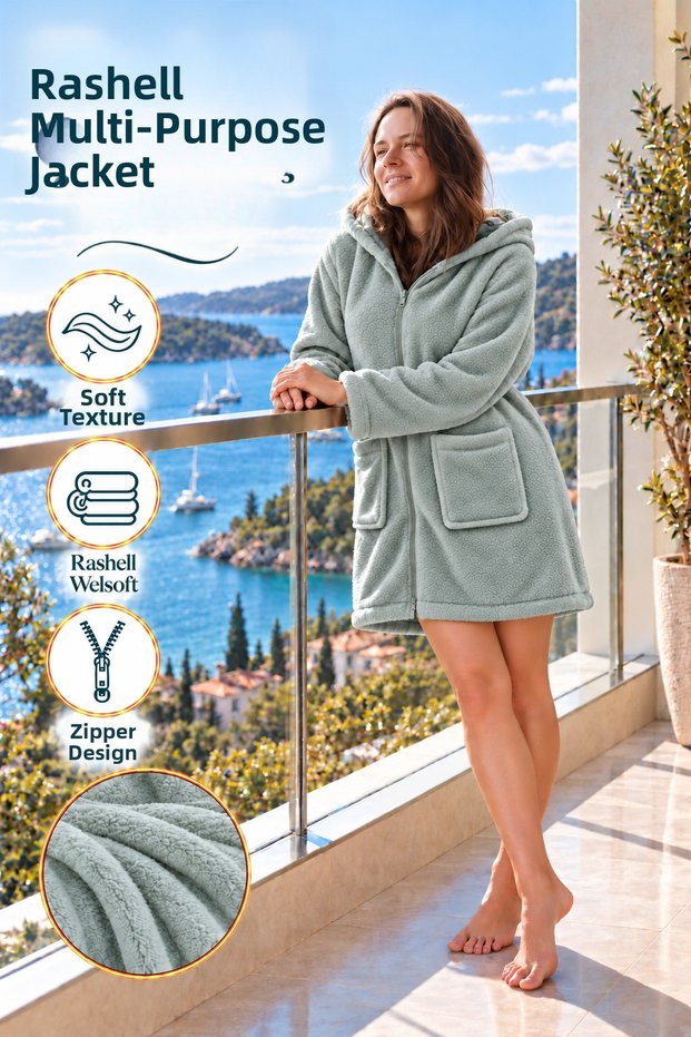 Rashell Welsoft Multi-Purpose Jacket Bathrobe Dressing Gown Zippered Hooded