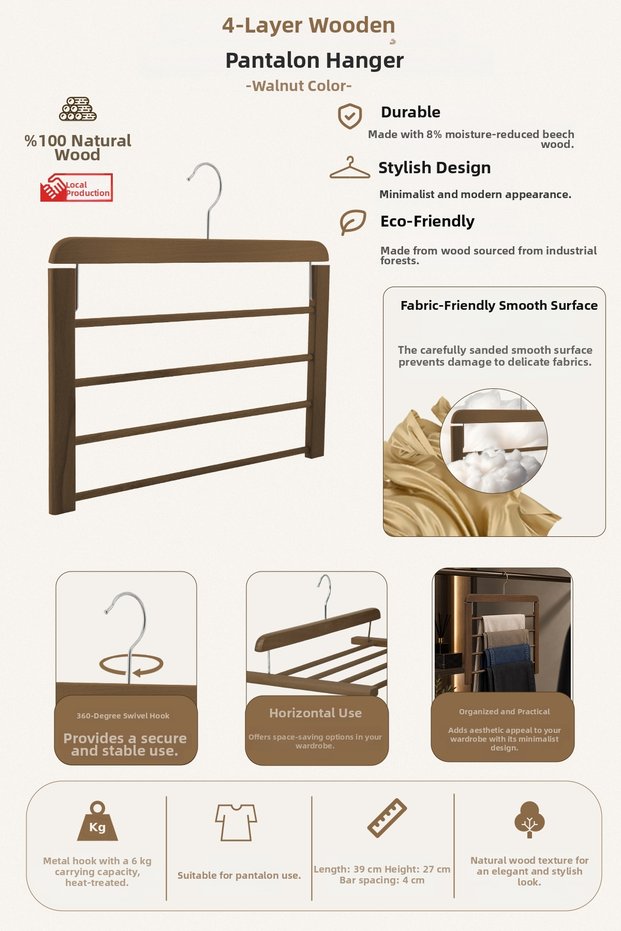 Wooden 7795 4-Tier Trouser Hanger 1 Piece