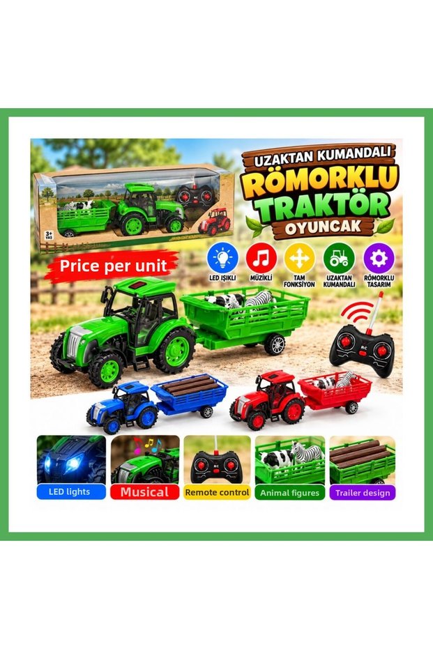 Cr1921 Remote Controlled Tractor with Trailer Toy (Price Is for One Item) Bezoss