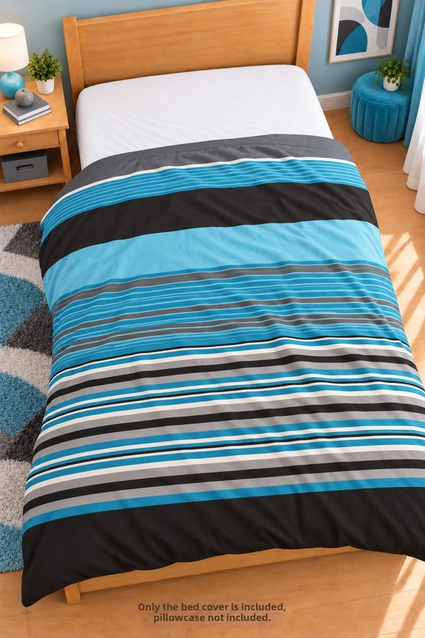 Only 1 Piece Duvet Cover Single Size Black-Blue Stripes