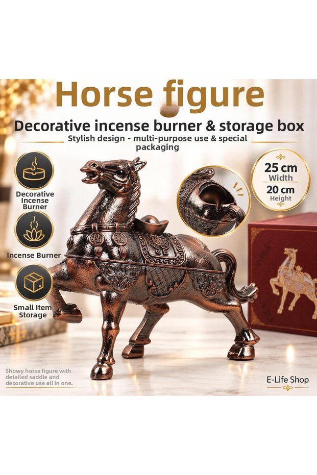 Luxury Alloy Metal Decorative Ashtray with Horse Figure Lid and Jewelry Storage Box Metal Trinket Box 25 X 20 cm