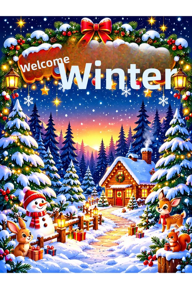 Winter Themed, Welcome Winter, Happy New Year, Photo Shoot, Celebration, School Event Fabric Backdrop